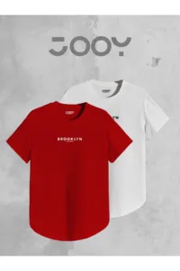 Brooklyn Baskılı Kırmızı Beyaz Oval Kesim Tshirt 2'li Set-alttext1