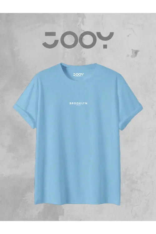 Brooklyn JC Baskılı Geniş Kalıp Oversize Bebe Mavi T-Shirt
