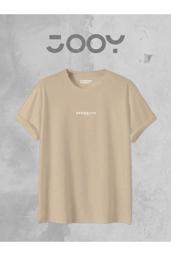 Brooklyn JC Baskılı Geniş Kalıp Oversize Bej T-Shirt - M-alttext2