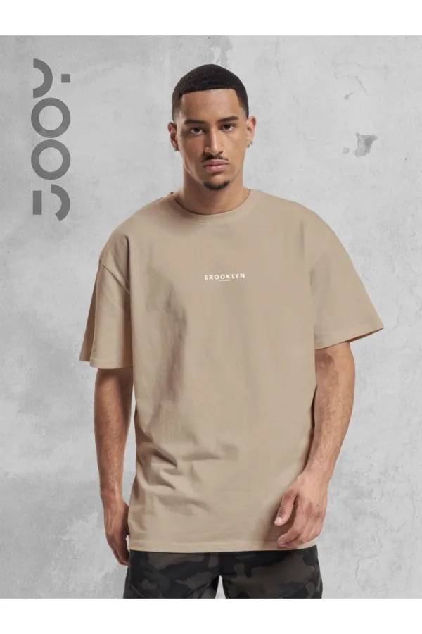 Brooklyn JC Baskılı Geniş Kalıp Oversize Bej T-Shirt - M-alttext1
