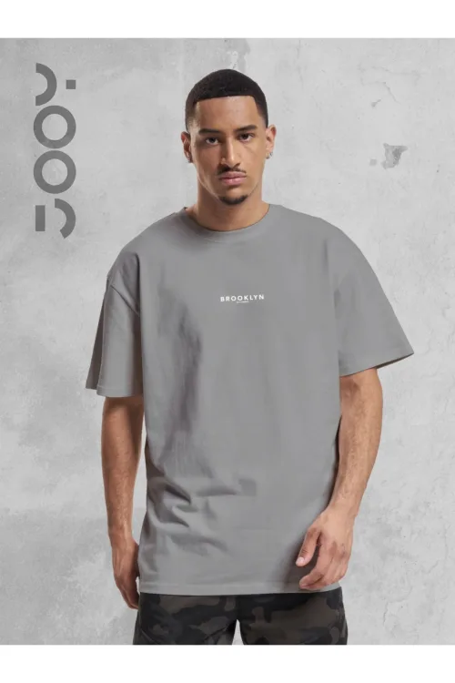 Brooklyn JC Baskılı Geniş Kalıp Oversize Duman Gri T-Shirt