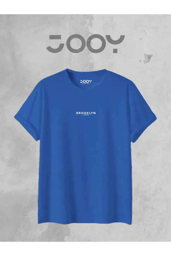 Brooklyn JC Baskılı Geniş Kalıp Oversize Saks Mavi T-Shirt - M-alttext1