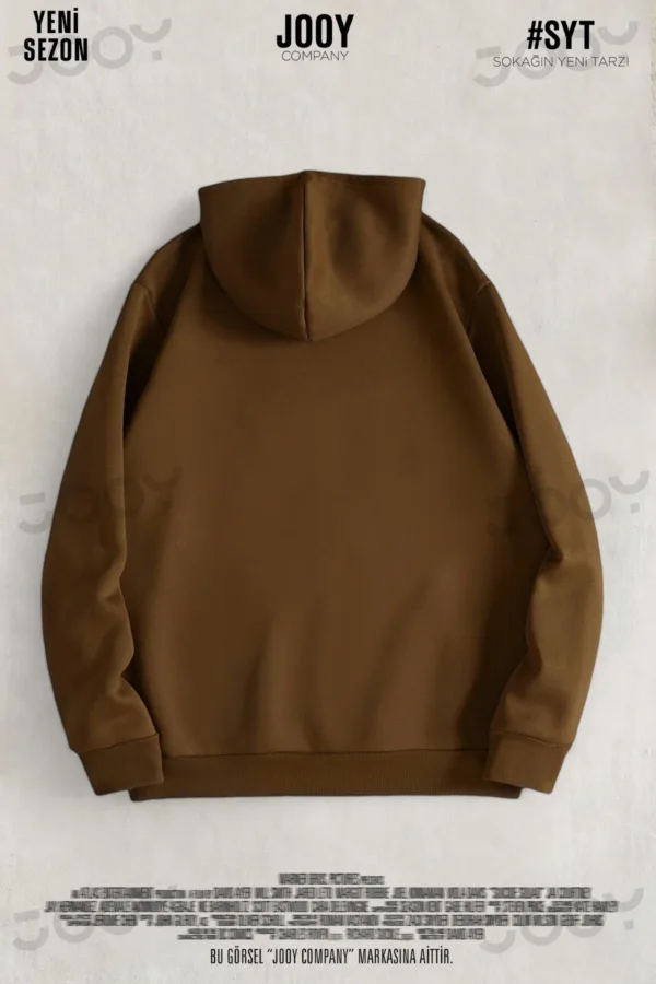 Brooklyn JC Baskılı Kahverengi 3 İplik Kapüşonlu Sweatshirt Hoodie - L-alttext2