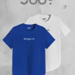 Brooklyn JC Baskılı Saks Mavi - Beyaz Oval Kesim Tshirt 2'li Set - L-alttext1