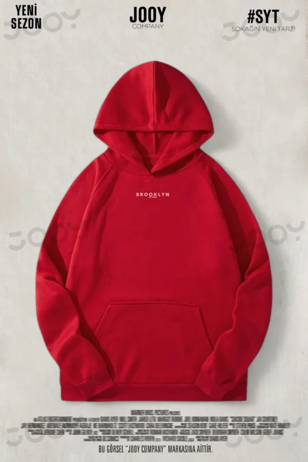 Brooklyn JC Kırmızı 3 İplik Kapüşonlu Sweatshirt Hoodie - S-alttext1