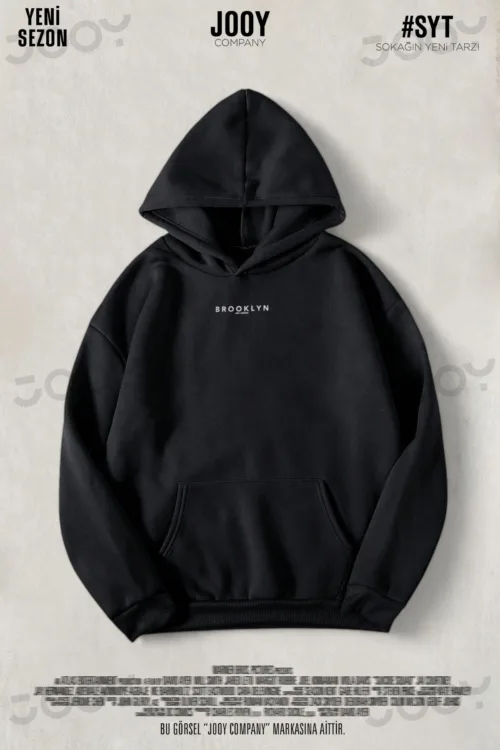 Brooklyn JC Siyah 3 İplik Kapüşonlu Sweatshirt Hoodie