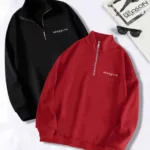 Brooklyn JC Yarım Fermuarlı Sweatshirt Siyah - Kırmızı 2'li Kampanya Set - XL-alttext1