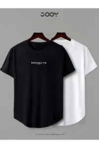 Brooklyn Jc Baskılı Siyah Beyaz Oval Kesim Tshirt 2'li Set-alttext1