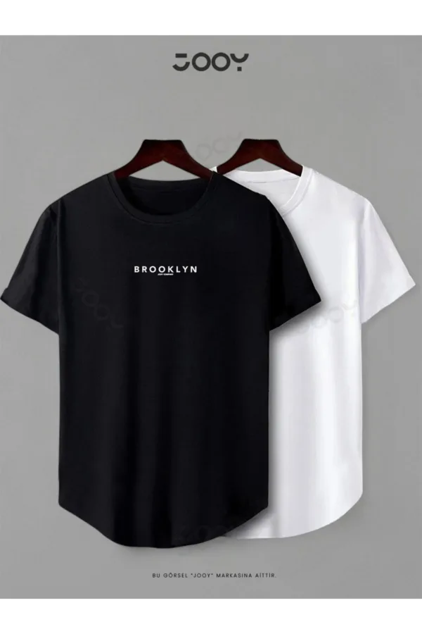 Brooklyn Jc Baskılı Siyah Beyaz Oval Kesim Tshirt 2'li Set - M-alttext1