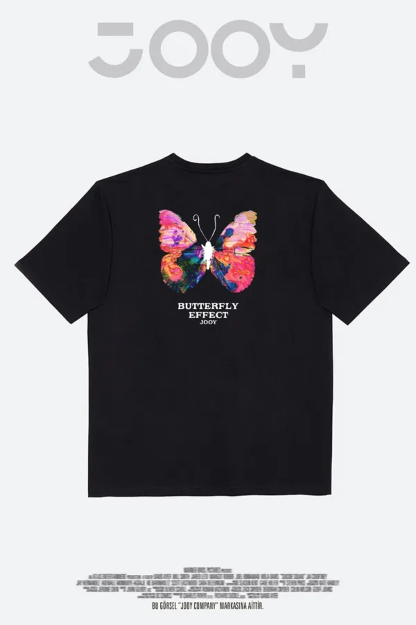 Butterfly Effect Kelebek Baskılı Siyah Oversize Tshirt - L-alttext3