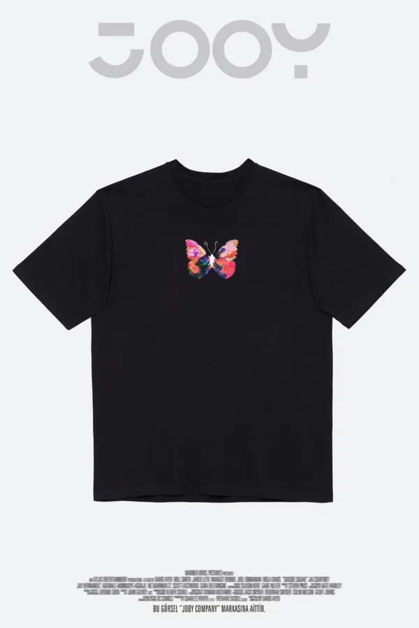 Butterfly Effect Kelebek Baskılı Siyah Oversize Tshirt - L-alttext4