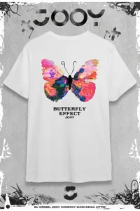 Butterfly Effect Tasarım Beyaz Oversize Tshirt-alttext1