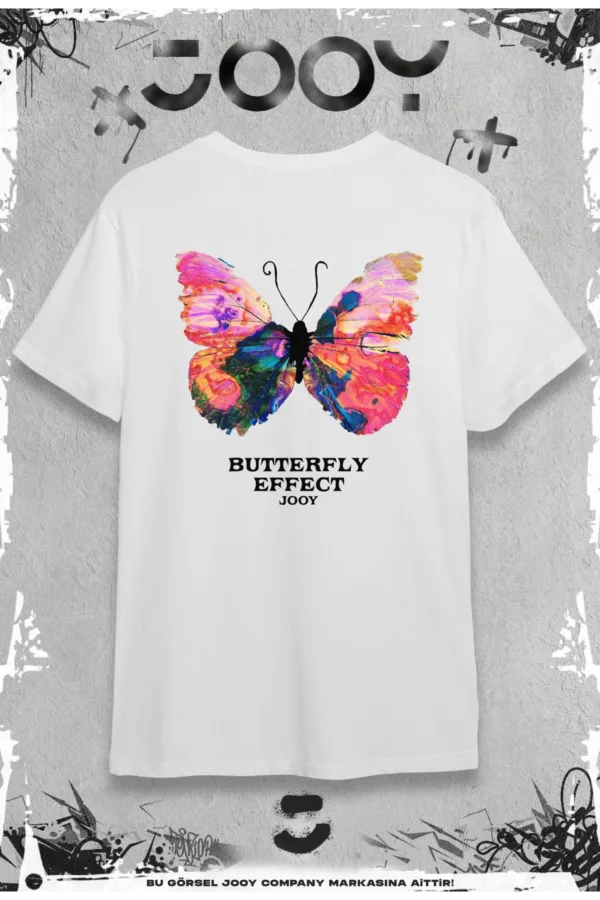 Butterfly Effect Tasarım Beyaz Oversize Tshirt - M-alttext1