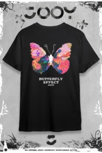 Butterfly Effect Tasarım Siyah Oversize Tshirt-alttext1