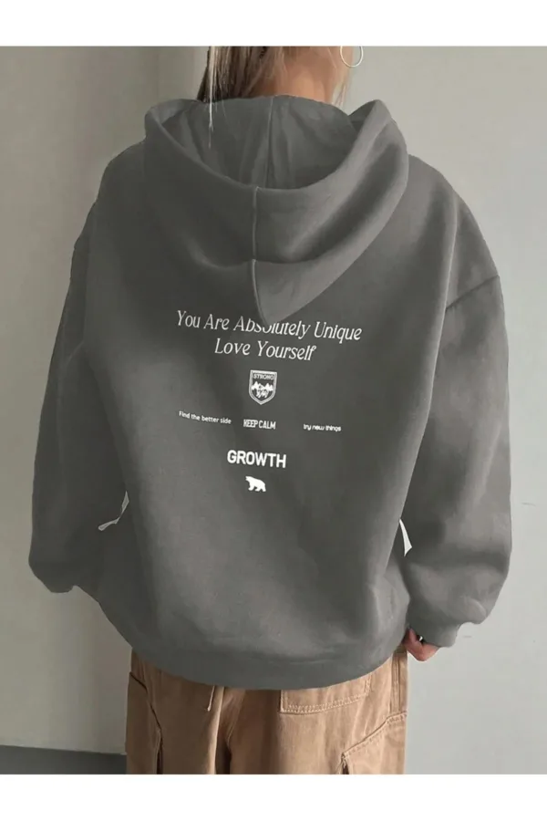 Calm Growth Duman Gri Füme Kadın Kapüşonlu Sweatshirt Hoodie - S-alttext3