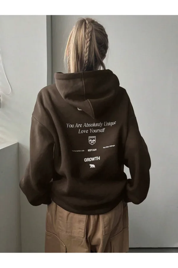Calm Growth Kahverengi Kadın Kapüşonlu Sweatshirt Hoodie - XL-alttext2