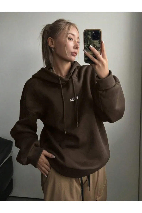 Calm Growth Kahverengi Kadın Kapüşonlu Sweatshirt Hoodie - XL-alttext3