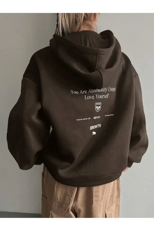 Calm Growth Kahverengi Kadın Kapüşonlu Sweatshirt Hoodie