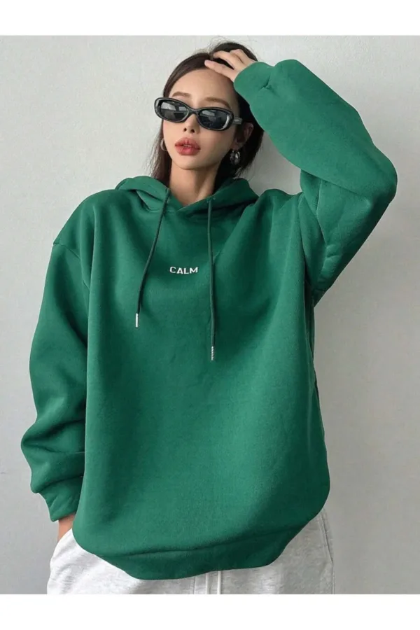 Calm Growth Yeşil Kadın Kapüşonlu Sweatshirt Hoodie - L-alttext2