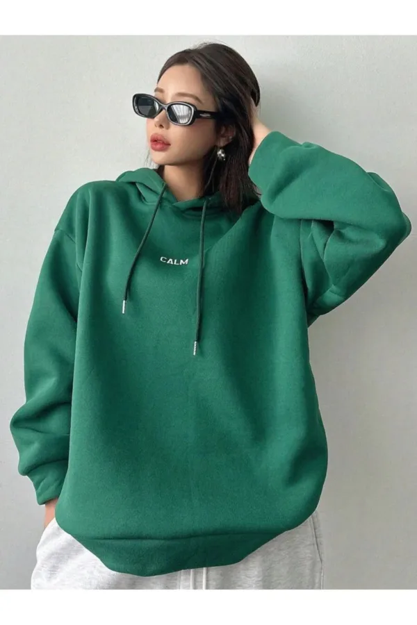 Calm Growth Yeşil Kadın Kapüşonlu Sweatshirt Hoodie - L-alttext3