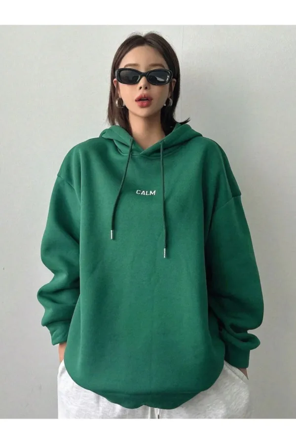 Calm Growth Yeşil Kadın Kapüşonlu Sweatshirt Hoodie - L-alttext4