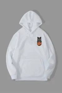 Cepteki Kedi Baskılı Beyaz Kapüşonlu Sweatshirt Hoodie-alttext1