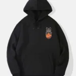 Cepteki Kedi Baskılı Siyah Kapüşonlu Sweatshirt Hoodie - XL-alttext1