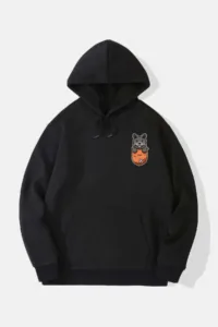 Cepteki Kedi Baskılı Siyah Kapüşonlu Sweatshirt Hoodie-alttext1