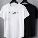 C'est La Vie Paris Baskılı Siyah Beyaz Oval Kesim Tshirt 2'li Set - S-alttext1
