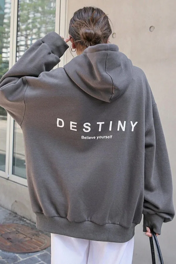 Destiny Duman Gri Füme Kadın Kapüşonlu Sweatshirt Hoodie - M-alttext1