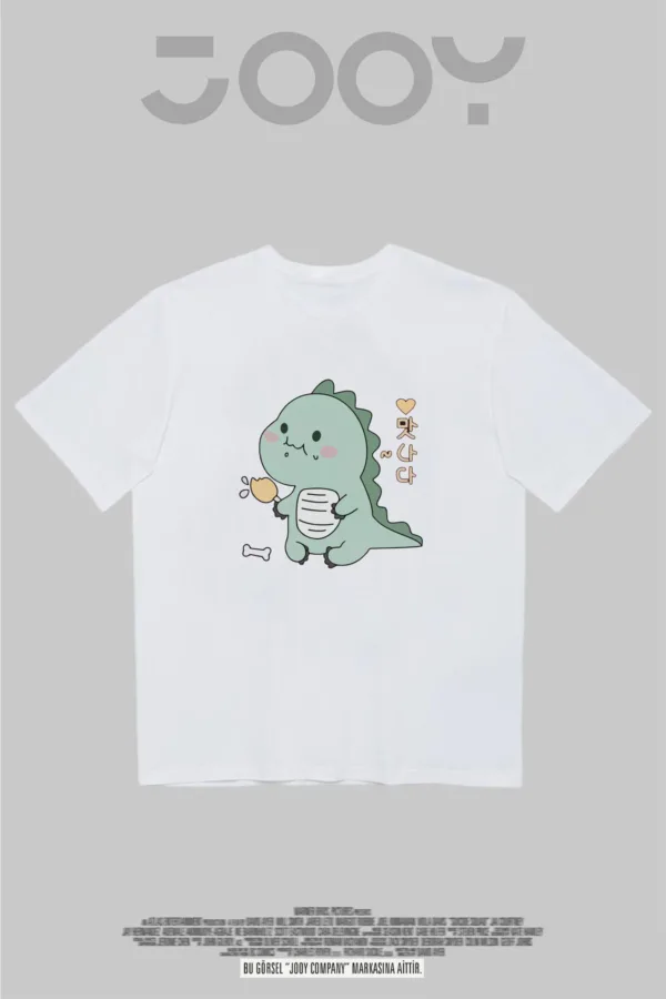 Dinazor Baskılı Beyaz Oversize Tshirt - L-alttext1