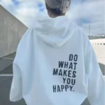 Do What Makes You Happy Beyaz Kapüşonlu 3 İplik Sweatshirt - M-alttext1