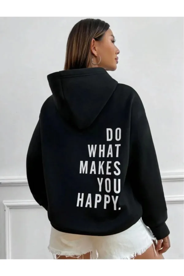 Do What Makes You Happy Siyah Kapüşonlu 3 İplik Sweatshirt - XL-alttext2