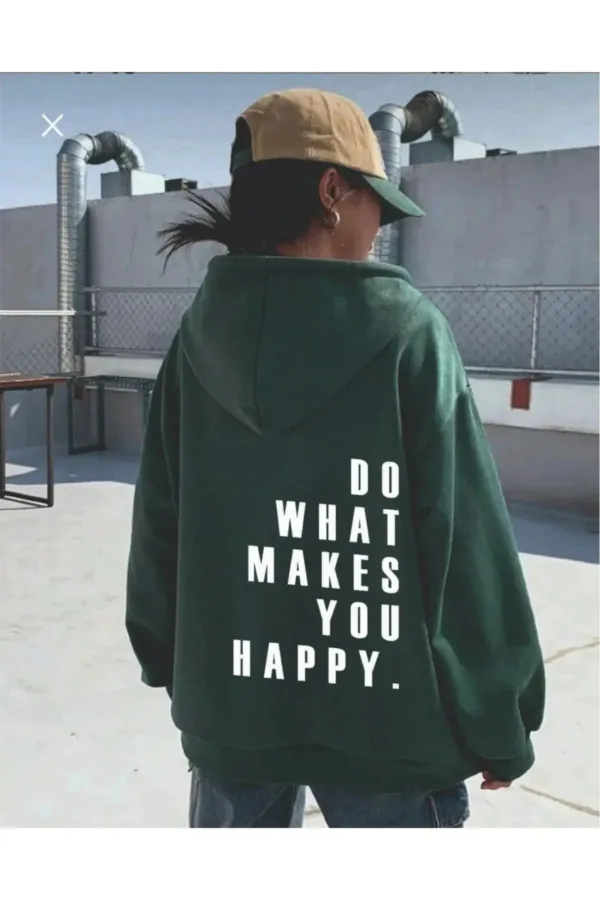 Do What Makes You Happy Yeşil Kapüşonlu 3 İplik Sweatshirt - S-alttext1