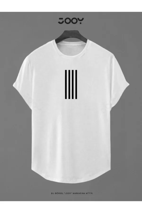Dört Şerit Baskılı Slim Fit Oval Kesim T-Shirt - M-alttext1
