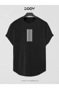 Dört Şerit Baskılı Slim Fit Oval Kesim T-Shirt-alttext1