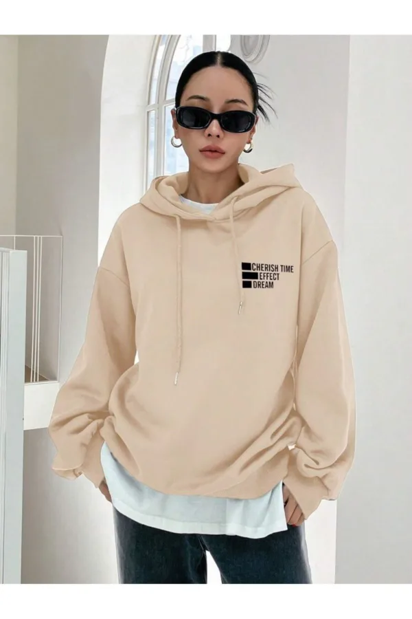 Dream Effect Bej Kadın Kapüşonlu Sweatshirt Hoodie - M-alttext2