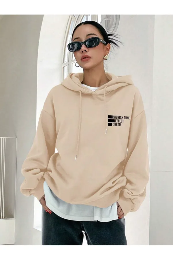 Dream Effect Bej Kadın Kapüşonlu Sweatshirt Hoodie - M-alttext3