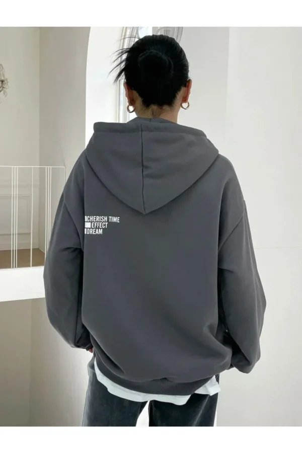 Dream Effect Duman Gri Füme Kadın Kapüşonlu Sweatshirt Hoodie - L-alttext3