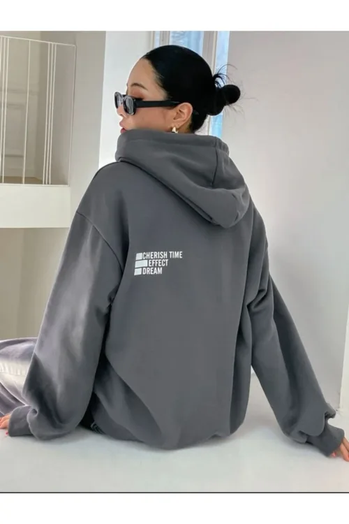 Dream Effect Duman Gri Füme Kadın Kapüşonlu Sweatshirt Hoodie