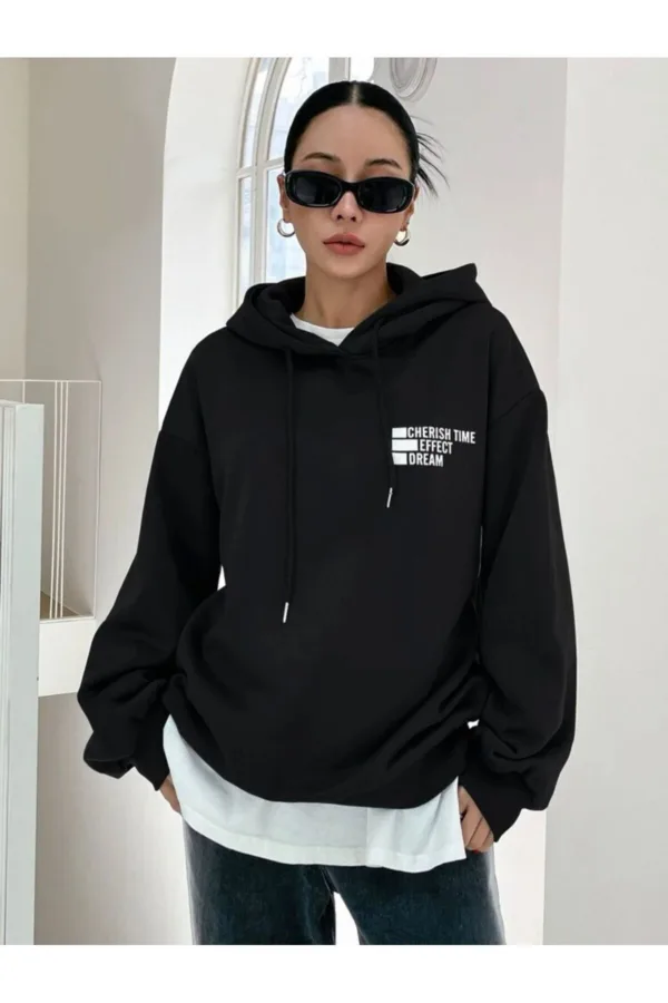 Dream Effect Siyah Kadın Kapüşonlu Sweatshirt Hoodie - S-alttext2