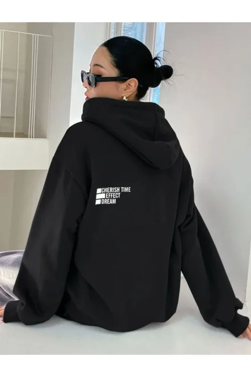 Dream Effect Siyah Kadın Kapüşonlu Sweatshirt Hoodie