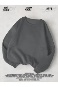 Duman Gri 3 iplik Bisiklet Yaka Düz Baskısız Basic Sweatshirt-alttext1