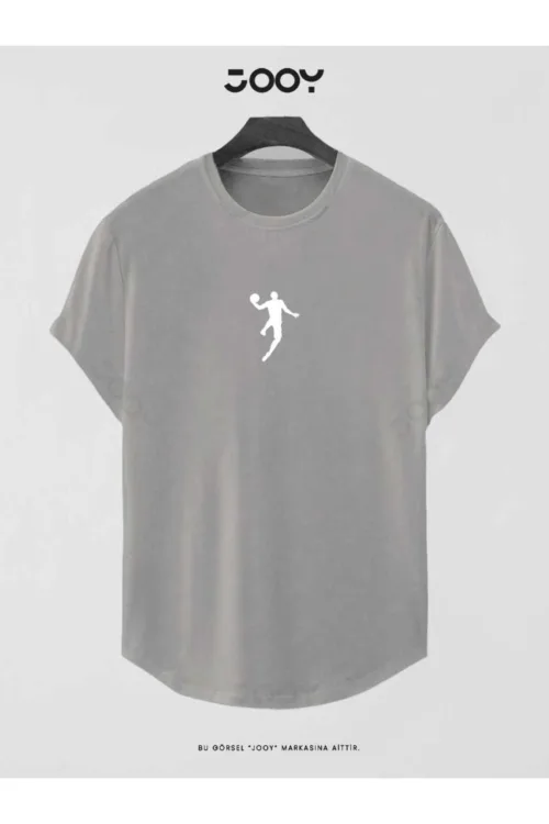 Duman Gri Basketball Player Baskılı Slim Fit Oval Kesim T-Shirt