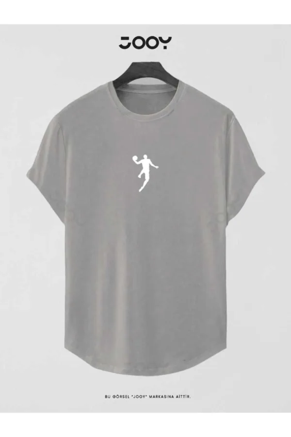 Duman Gri Basketball Player Baskılı Slim Fit Oval Kesim T-Shirt - L-alttext1