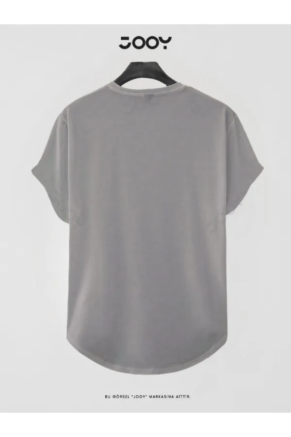 Duman Gri Düz Baskısız Basic Slim Fit Oval Kesim T-Shirt - M-alttext2