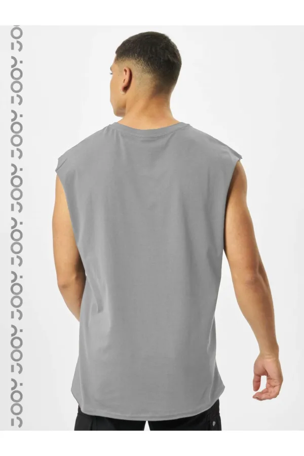 Duman Gri Erkek Pamuklu Antrenman Sporcu Atleti Oversize Kolsuz T-Shirt - M-alttext3