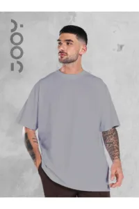 Duman Gri Oversize Geniş Kalıp Düz Baskısız Basic Tshirt-alttext1