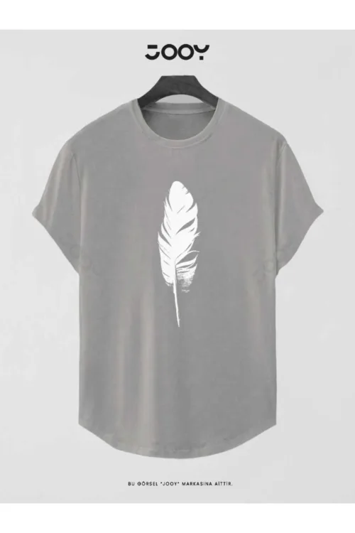 Duman Gri Tüy Baskılı Oval Kesim Slim Fit T-Shirt