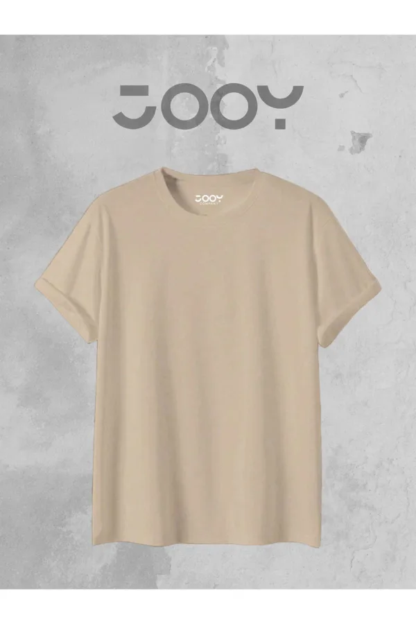 Düz Bej Bisiklet Yaka Oversize Boyfriend Basic Tshirt - XL-alttext2